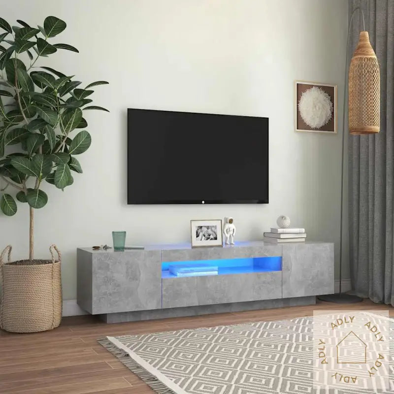 Tv-Benk Med Led-Lys Betonggrå 160X35X40 Cm