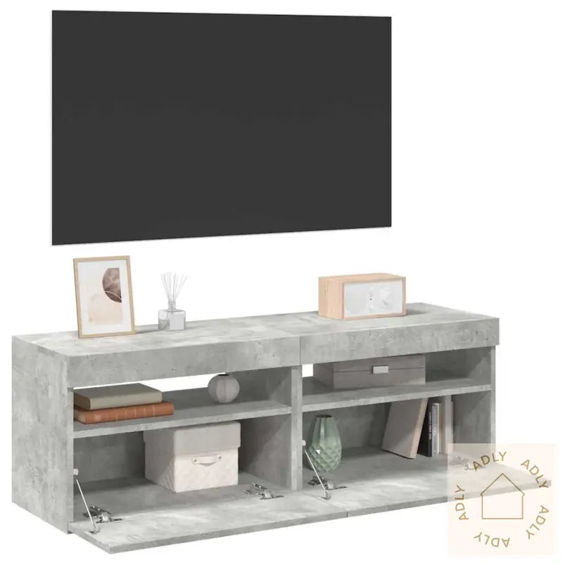 Tv-Benker Med Led-Lys 2 Stk Betonggrå 60X35X40 Cm