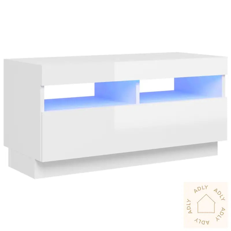 Tv-Benk Med Led-Lys Høyglans Hvit 80X35X40 Cm