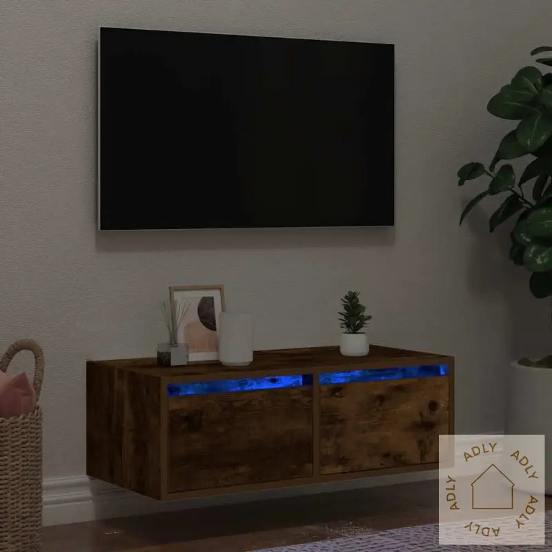 Tv-Benk Med Led-Lys Røkt Eik 75X35,5X25 Cm