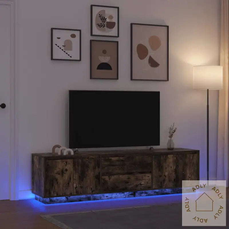Tv-Benk Med Led-Lys Røkt Eik 193,5X41X50 Cm