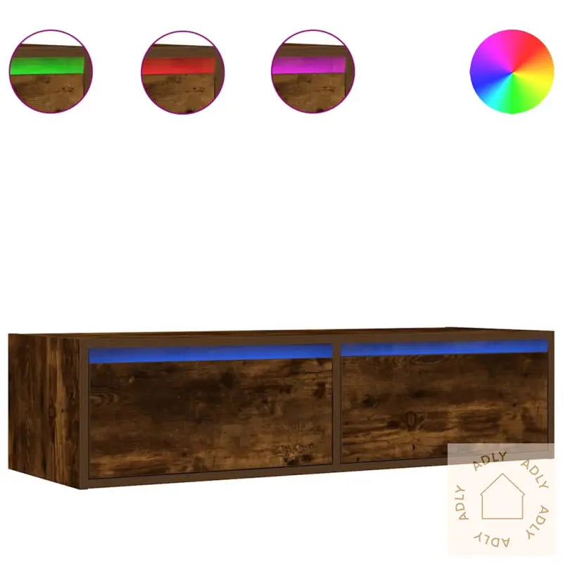 Tv-Benk Med Led-Lys Røkt Eik 100X35,5X25 Cm