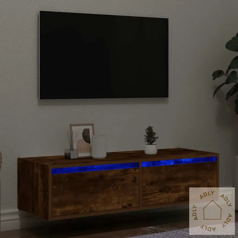 Tv-Benk Med Led-Lys Røkt Eik 100X35,5X25 Cm