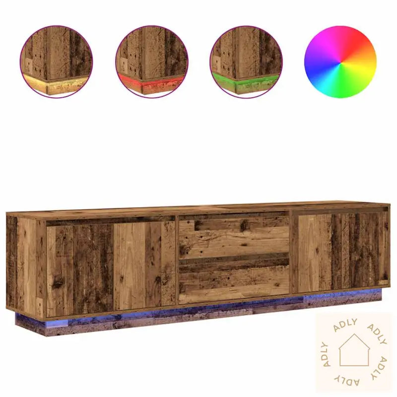 Tv-Benk Med Led-Lys Gammelt Tre 193,5X41X50 Cm