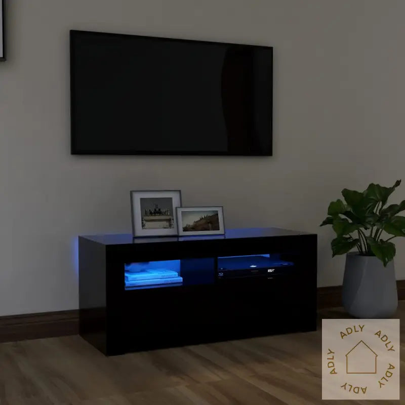 Tv-Benk Med Led-Lys Svart 90X35X40 Cm