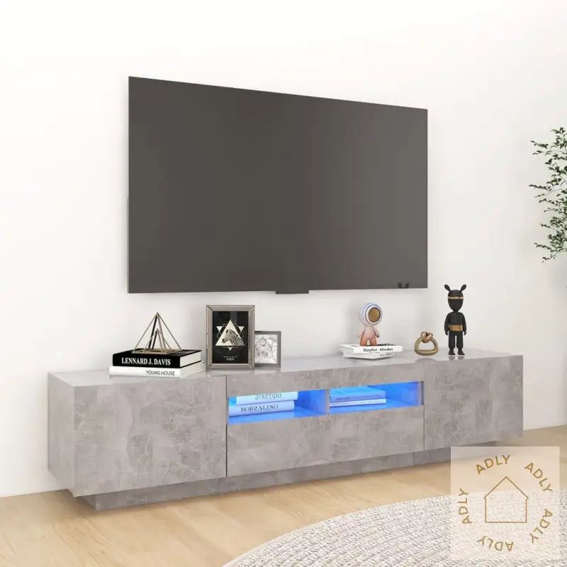 Tv-Benk Med Led-Lys Betonggrå 180X35X40 Cm