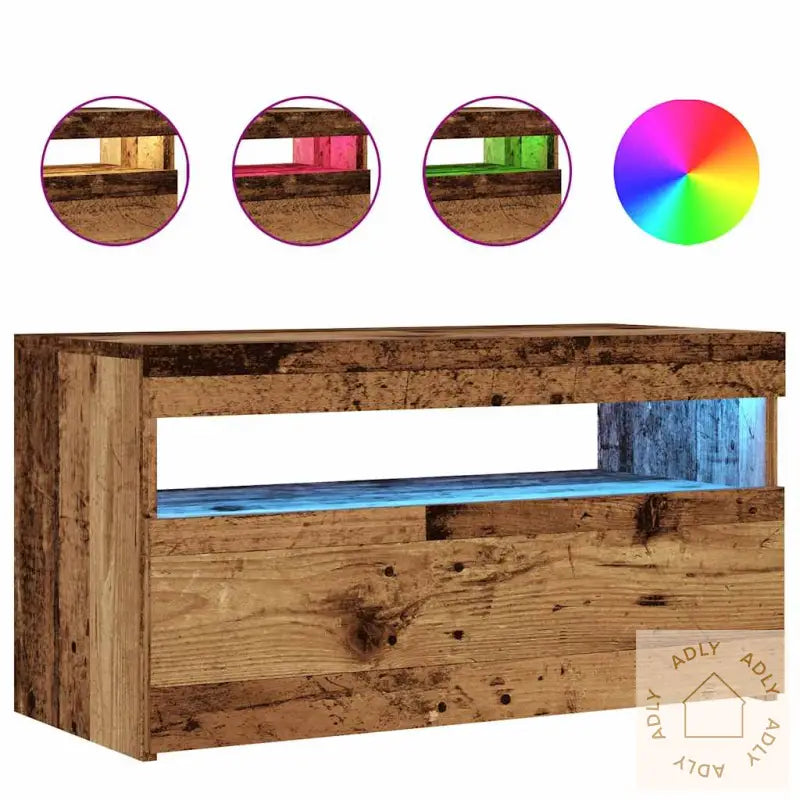 Tv-Benk Med Led-Lys Gammelt Tre 75X35X40 Cm Konstruert Tre
