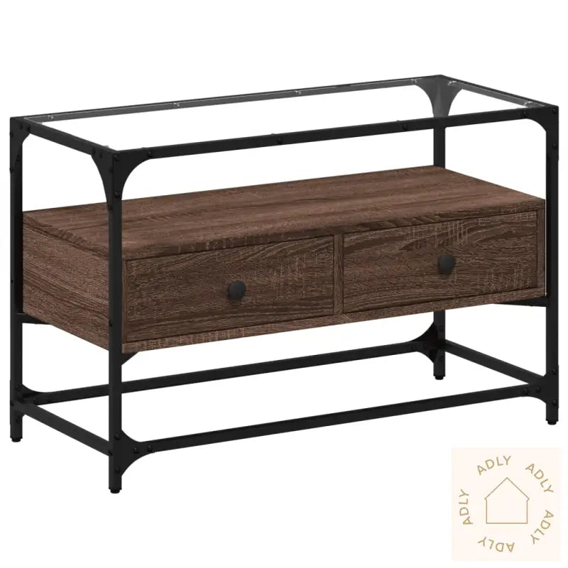 Tv-Benk Med Glasstopp Brun Eik 80X35X51 Cm Konstruert Tre