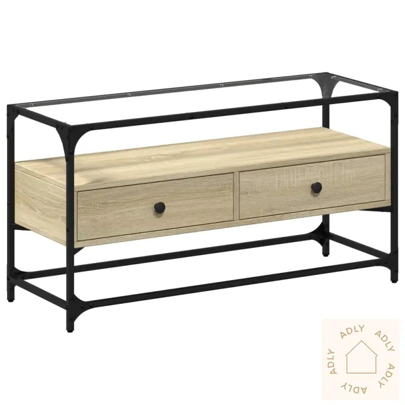 Tv-Benk Med Glasstopp Grå Sonoma 98X35X51 Cm Konstruert Tre