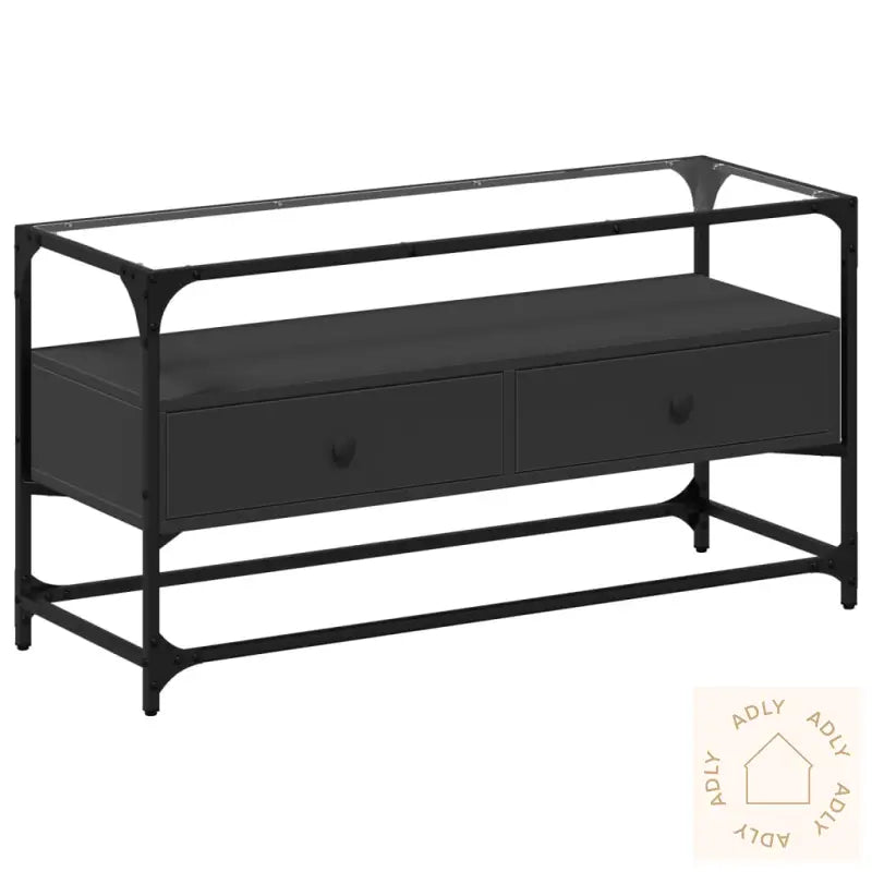 Tv-Benk Med Glasstopp Svart 98X35X51 Cm Konstruert Tre