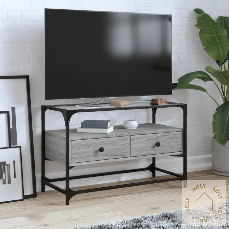 Tv-Benk Med Glasstopp Grå Sonoma 80X35X51 Cm Konstruert Tre