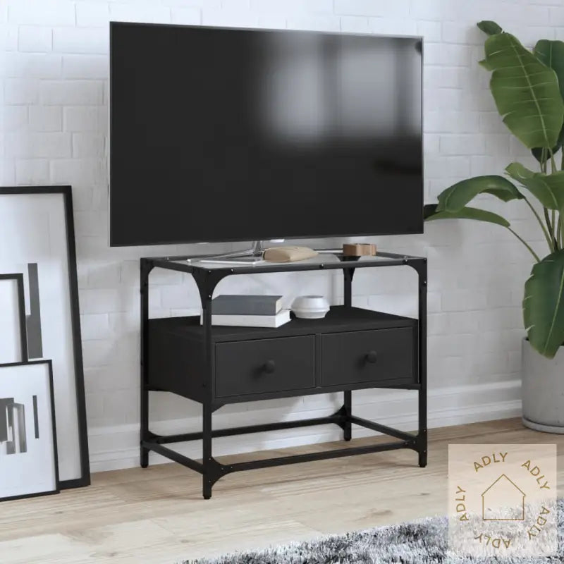 Tv-Benk Med Glasstopp Svart 60X35X51 Cm Konstruert Tre