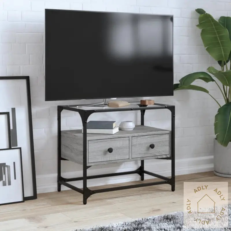 Tv-Benk Med Glasstopp Grå Sonoma 60X35X51 Cm Konstruert Tre