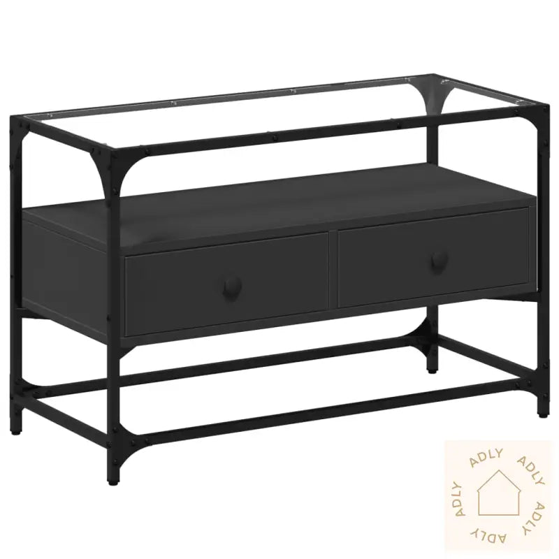 Tv-Benk Med Glasstopp Svart 80X35X51 Cm Konstruert Tre