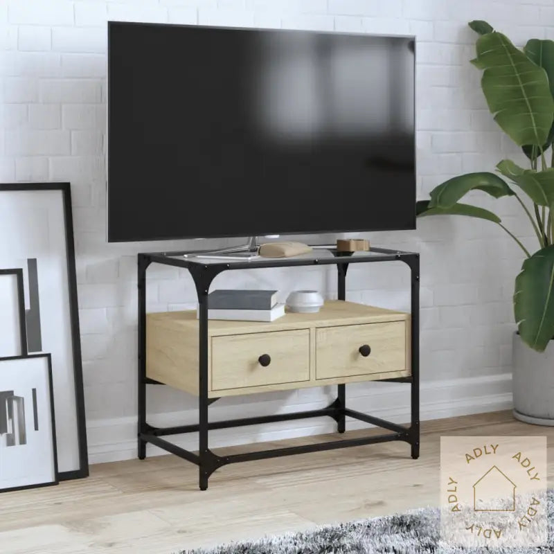 Tv-Benk Med Glasstopp Sonoma Eik 60X35X51 Cm Konstruert Tre