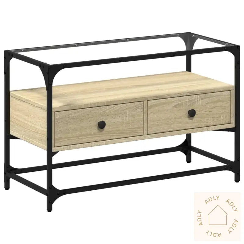 Tv-Benk Med Glasstopp Sonoma Eik 80X35X51 Cm Konstruert Tre