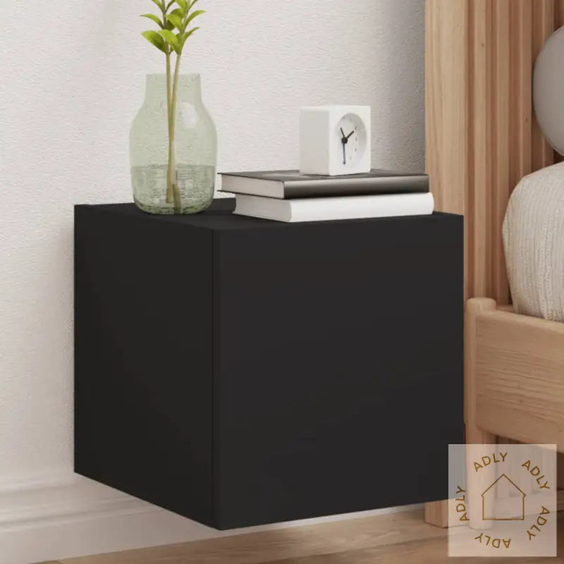 Vegghengt Tv-Benk Med Led Svart 30,5X35X30 Cm