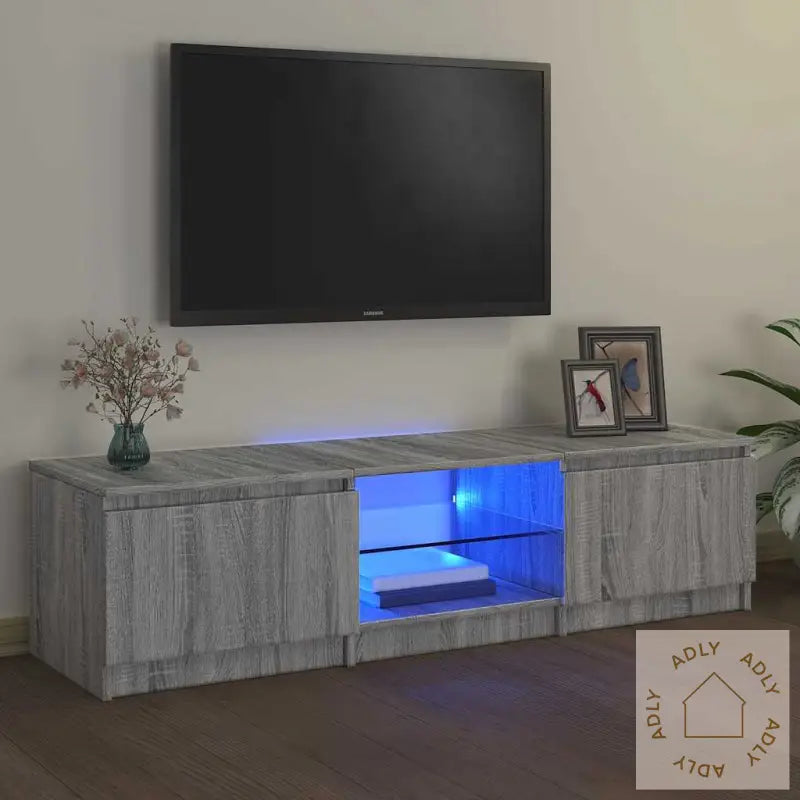 Tv-Benk Med Led-Lys Grå Eik 140X40X36 Cm