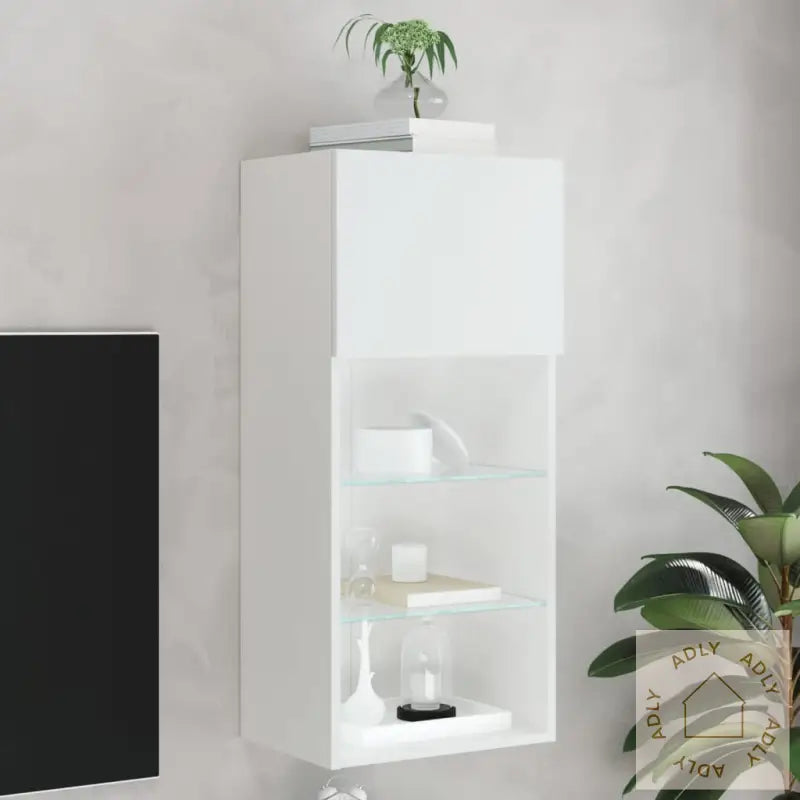 Tv-Benk Med Led-Lys Hvit 40,5X30X90 Cm