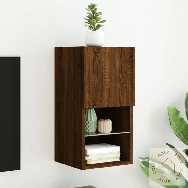 Tv-Benk Med Led-Lys Brun Eik 30,5X30X60 Cm