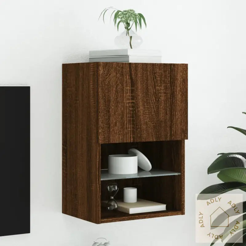 Tv-Benk Med Led-Lys Brun Eik 40,5X30X60 Cm