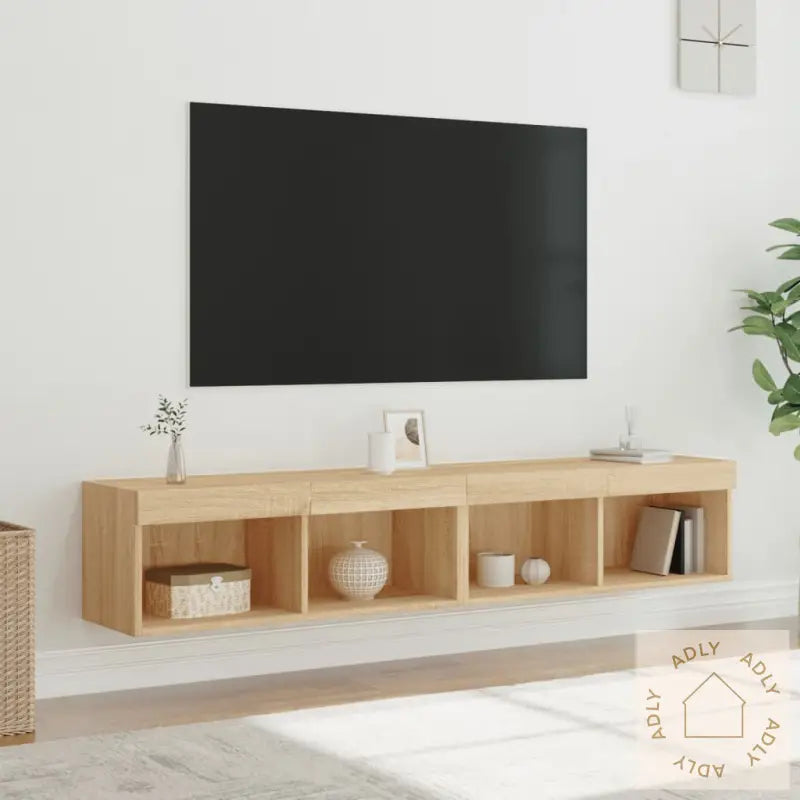 Tv-Benk Med Led 2 Stk Sonoma Eik 80X30X30 Cm