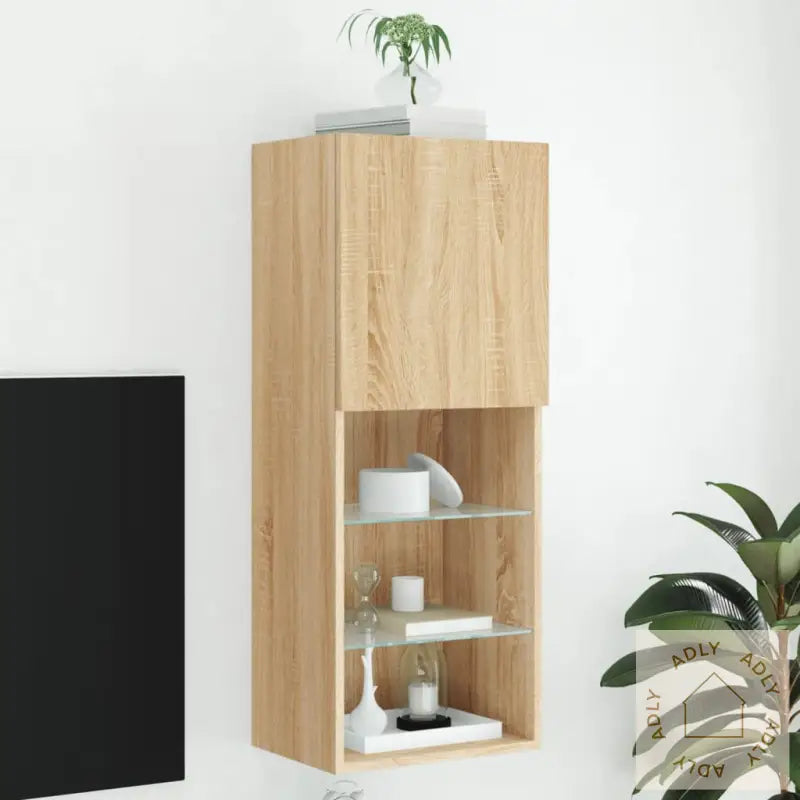 Tv-Benk Med Led-Lys Sonoma Eik 40,5X30X102 Cm