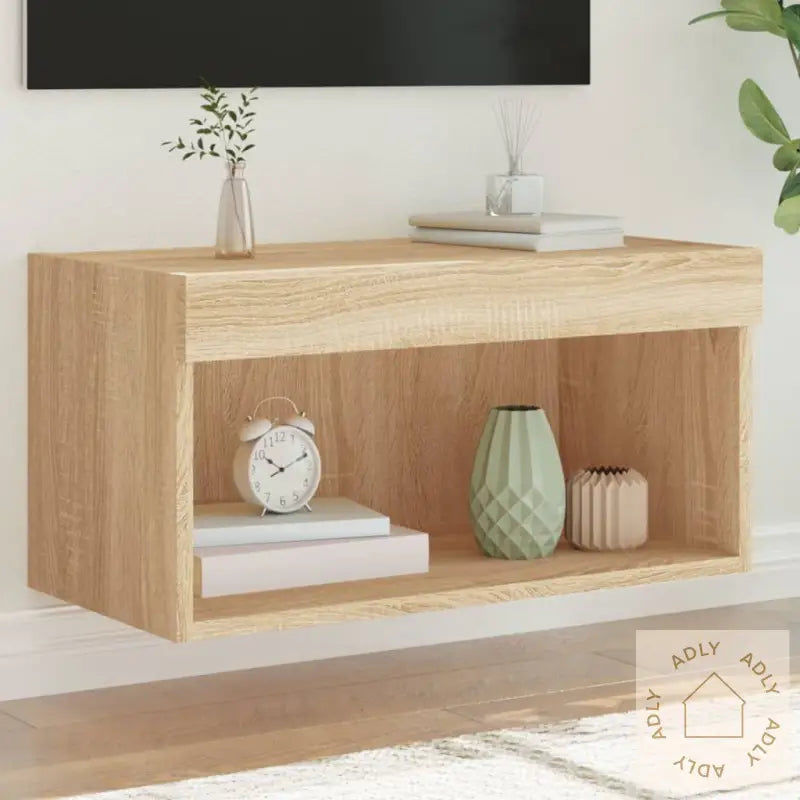Tv-Benk Med Led Sonoma Eik 60X30X30 Cm