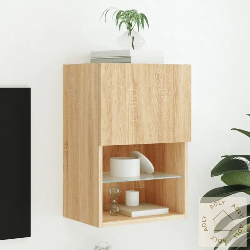 Tv-Benk Med Led-Lys Sonoma Eik 40,5X30X60 Cm