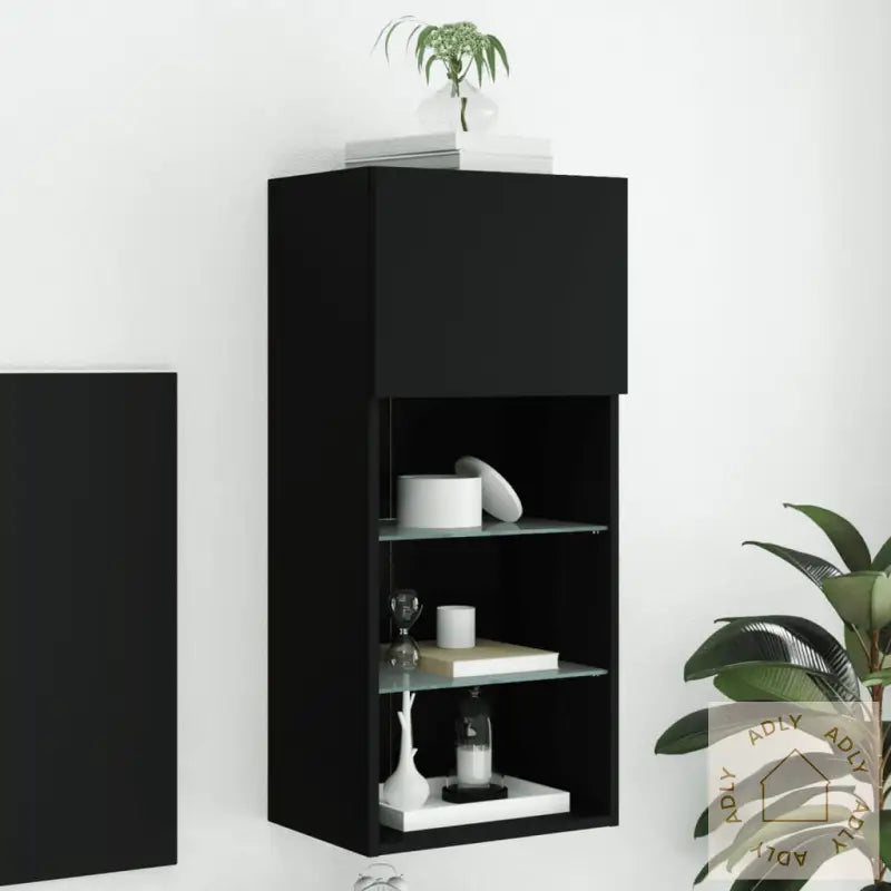 Tv-Benk Med Led-Lys Svart 40,5X30X90 Cm