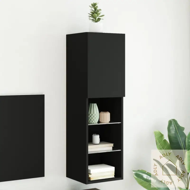 Tv-Benk Med Led-Lys Svart 30,5X30X102 Cm