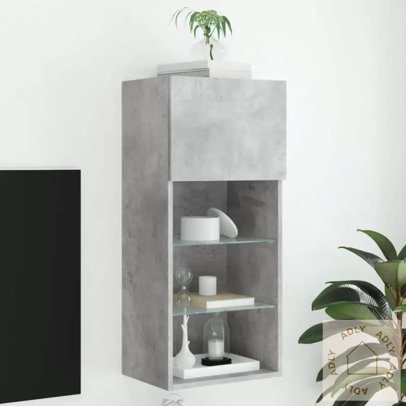 Tv-Benk Med Led-Lys Betonggrå 40,5X30X90 Cm