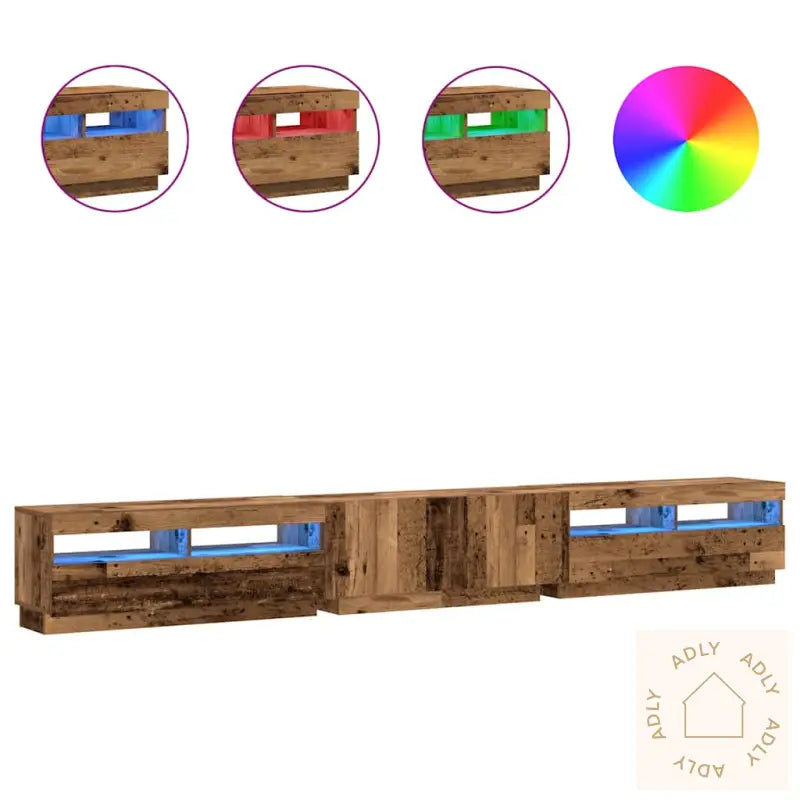 Tv-Benk Med Led-Lys Gammelt Tre 300X35X40 Cm Konstruert Tre