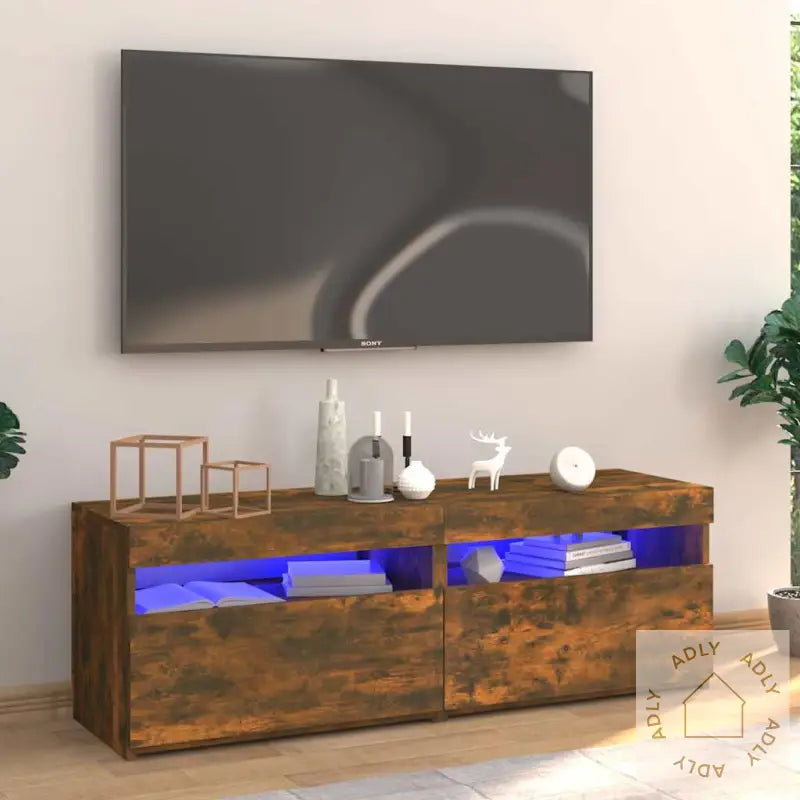 Tv-Benk Med Led-Lys Røkt Eik 120X35X40 Cm
