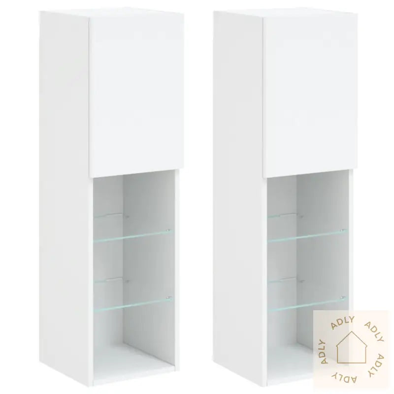 Tv-Benker Med Led-Lys 2 Stk Hvit 30,5X30X102 Cm