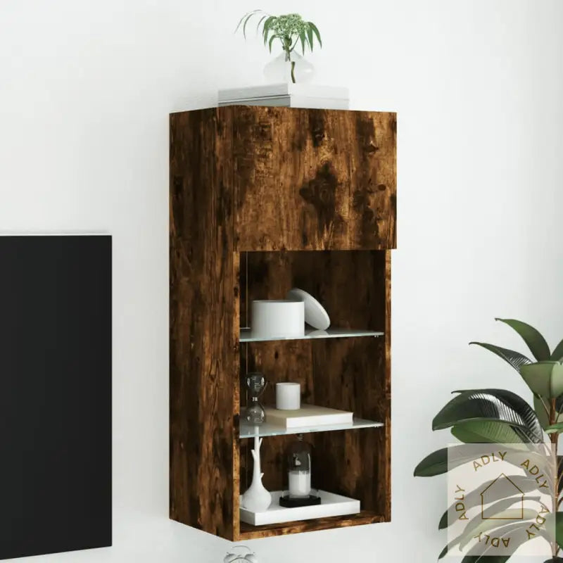 Tv-Benk Med Led-Lys Røkt Eik 40,5X30X90 Cm