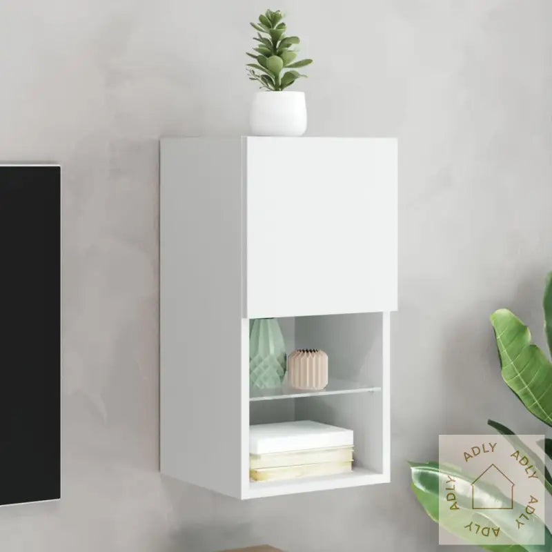 Tv-Benk Med Led-Lys Hvit 30,5X30X60 Cm