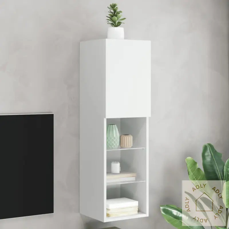 Tv-Benk Med Led-Lys Hvit 30,5X30X102 Cm