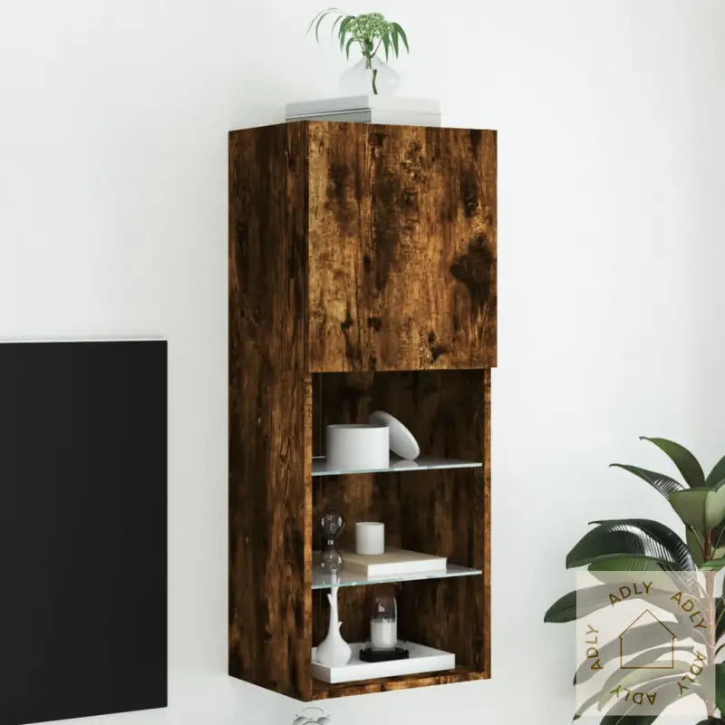 Tv-Benk Med Led-Lys Røkt Eik 40,5X30X102 Cm