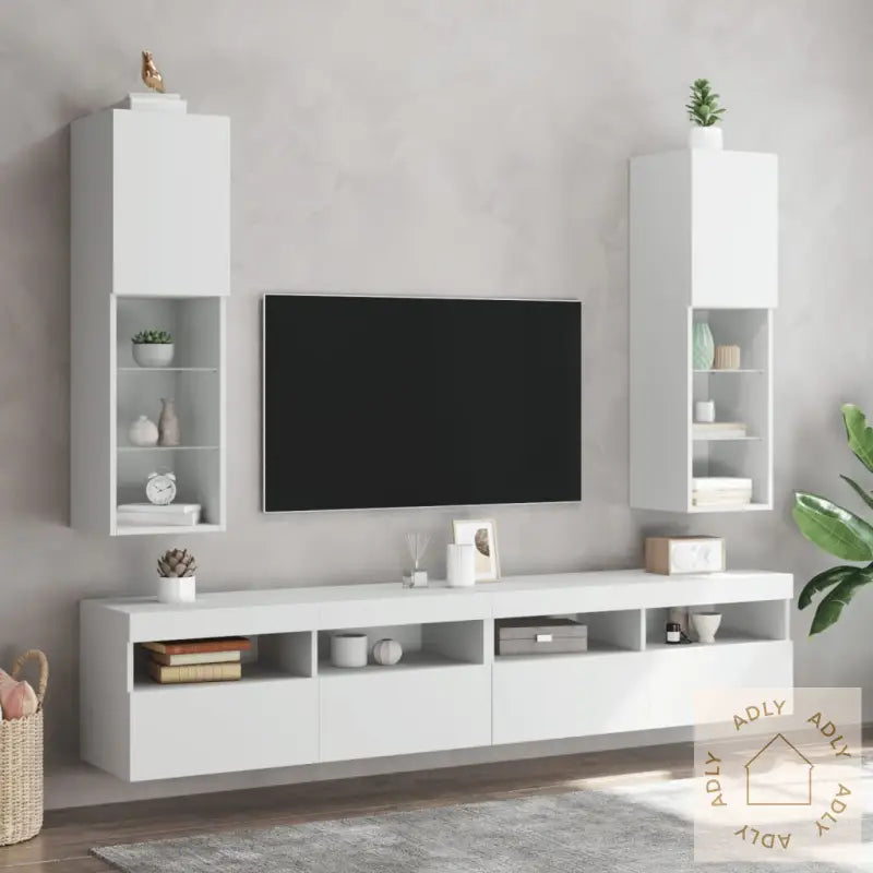 Tv-Benker Med Led-Lys 2 Stk Hvit 30,5X30X102 Cm