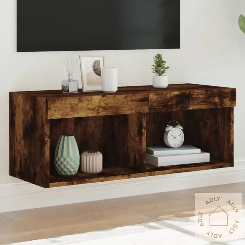 Tv-Benk Med Led-Lys Røkt Eik 80X30X30 Cm