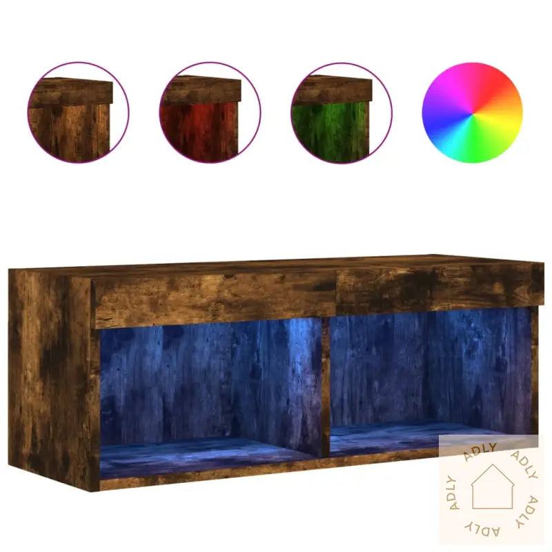 Tv-Benk Med Led-Lys Røkt Eik 80X30X30 Cm