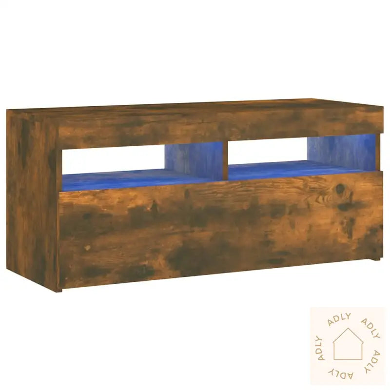 Tv-Benk Med Led-Lys Røkt Eik 90X35X40 Cm