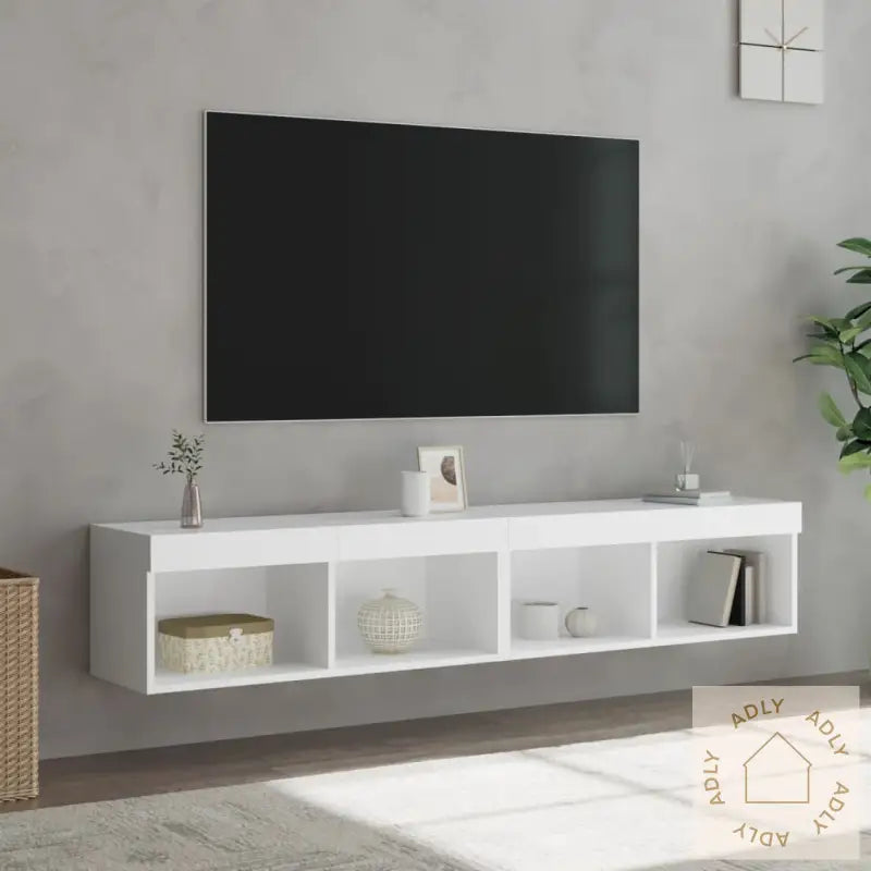 Tv-Benker Med Led-Lys 2 Stk Hvit 80X30X30 Cm