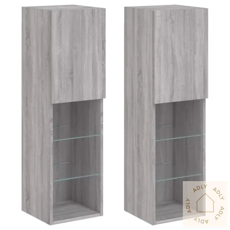 Tv-Benker Med Led-Lys 2 Stk Grå Sonoma 30,5X30X102 Cm