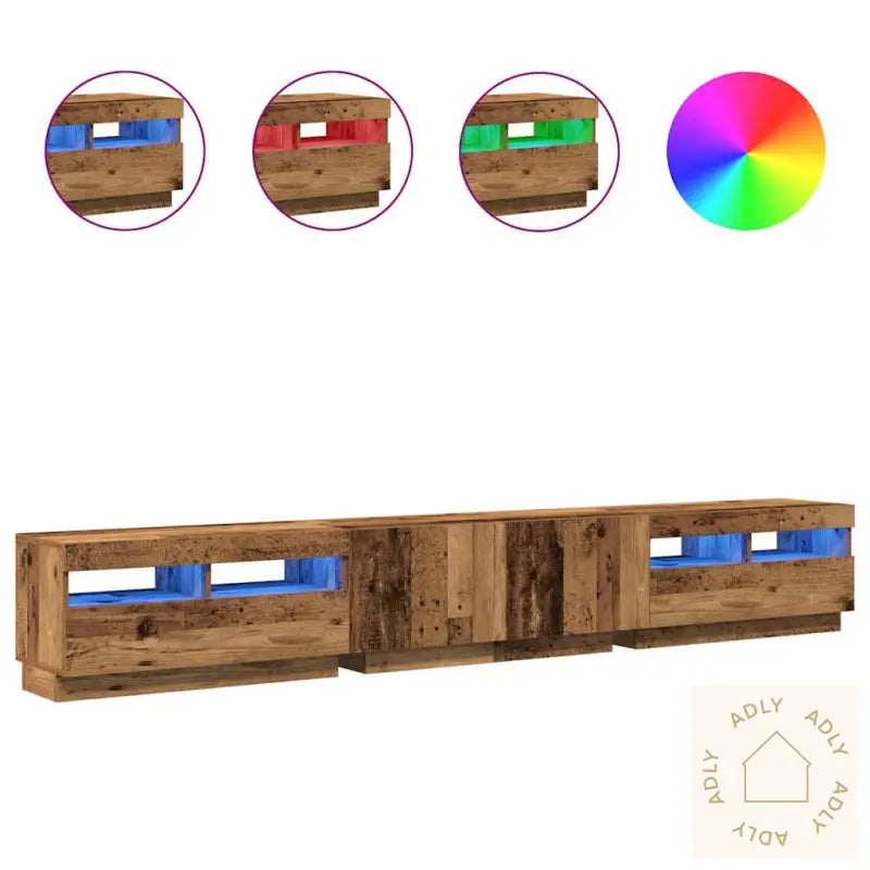 Tv-Benk Med Led-Lys Gammelt Tre 260X35X40 Cm Konstruert Tre