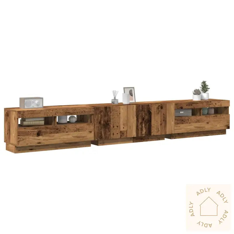 Tv-Benk Med Led-Lys Gammelt Tre 260X35X40 Cm Konstruert Tre