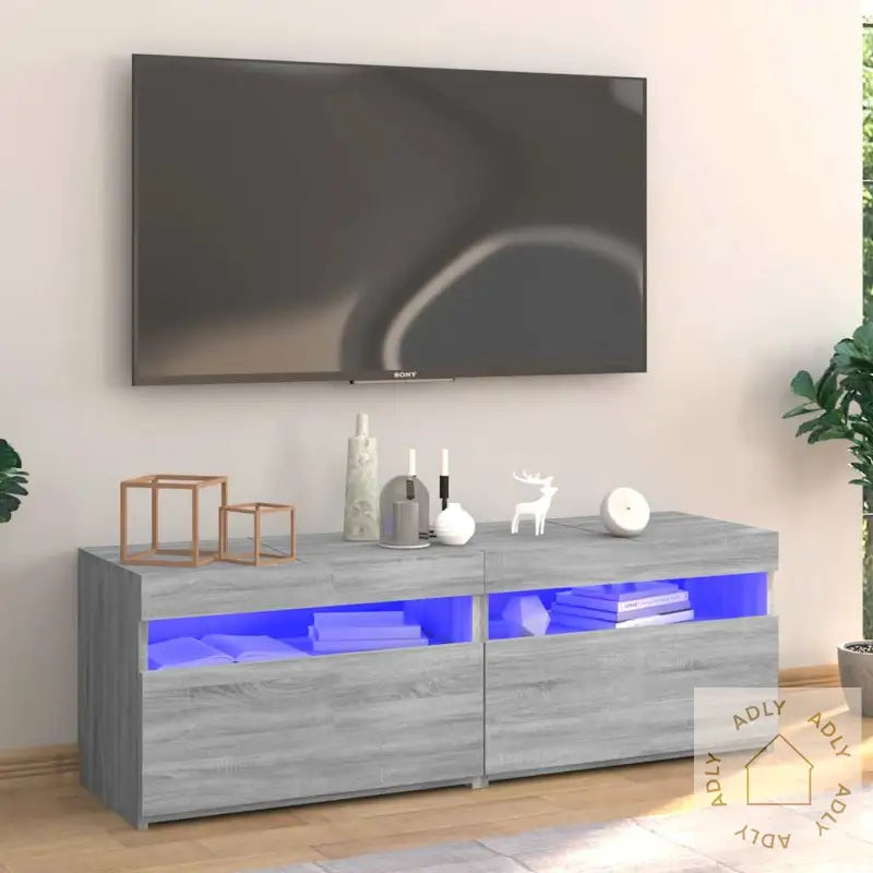 Tv-Benk Med Led-Lys Grå Sonoma 120X35X40 Cm