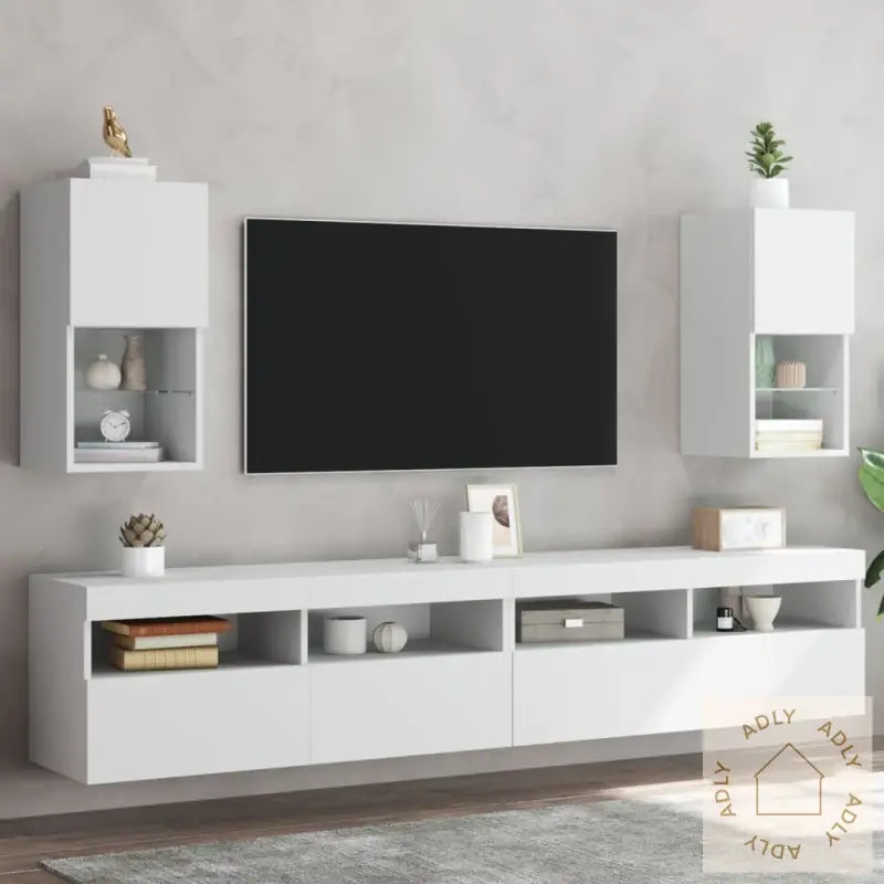 Tv-Benker Med Led-Lys 2 Stk Hvit 30,5X30X60 Cm