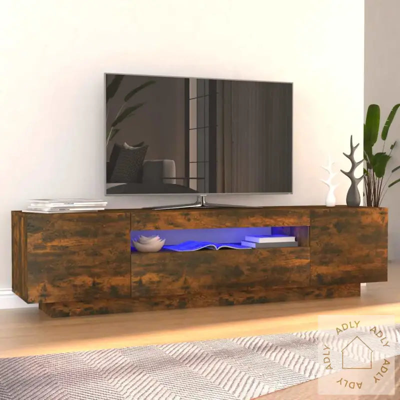 Tv-Benk Med Led-Lys Røkt Eik 160X35X40 Cm